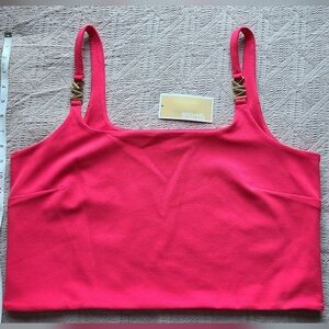 Michael Kors Cropped Top Pink Sleeveless Logo Strap Large